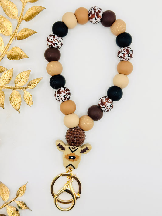 (Wholesale) Teardrop Wristlet - Brown Aztec Cow