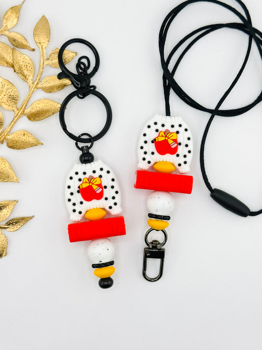 (Wholesale) Keychain/Lanyard Set ~ Polka Dot Apple
