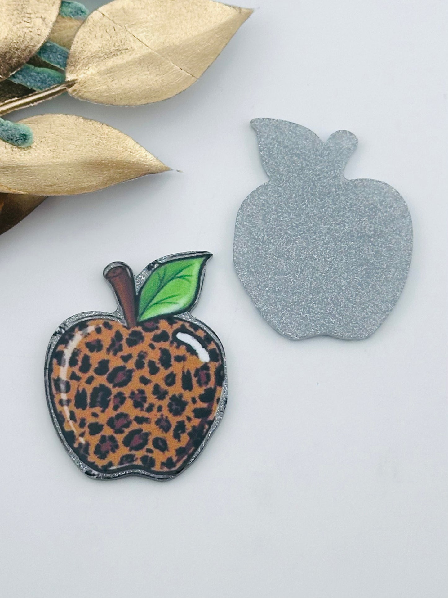 Glitter Acrylic Flatback ~ Leopard Apple