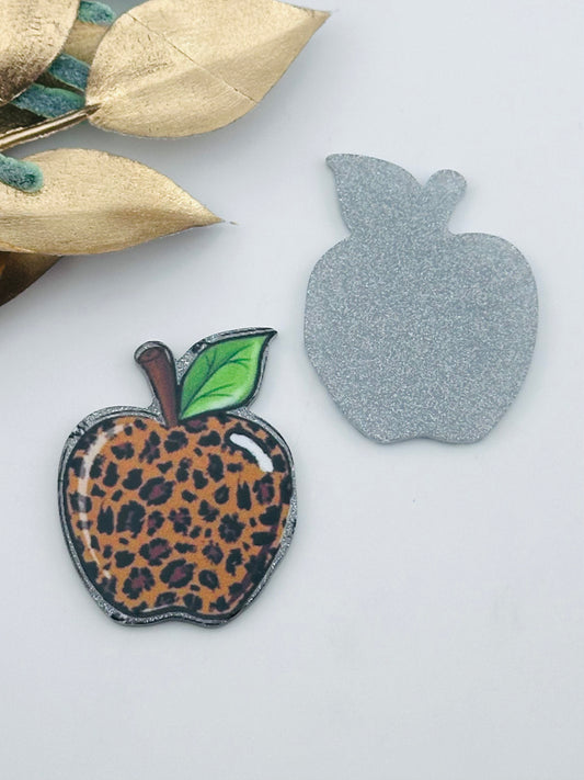 Glitter Acrylic Flatback ~ Leopard Apple