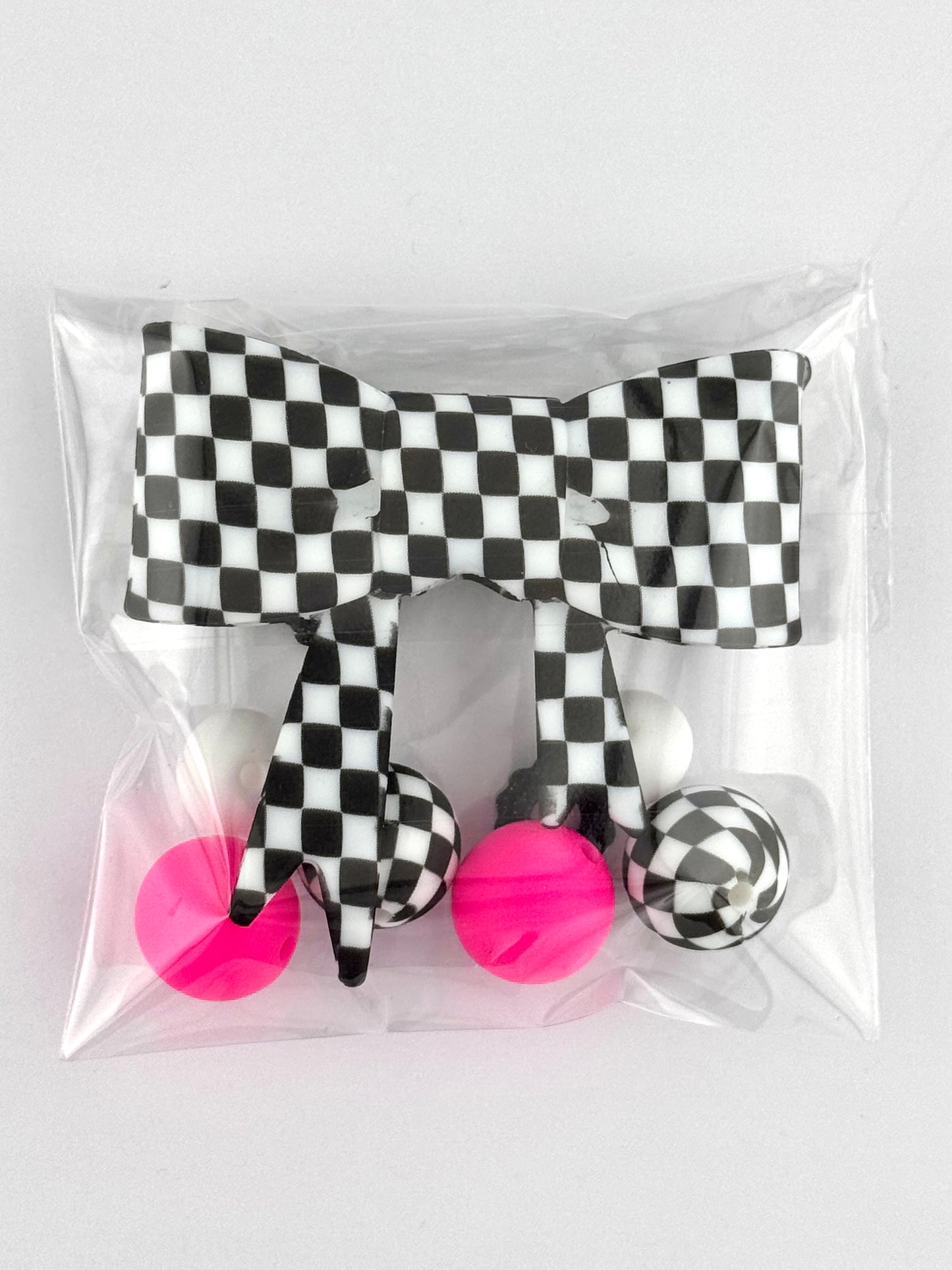 Bead Bag - Neon Checker Bow