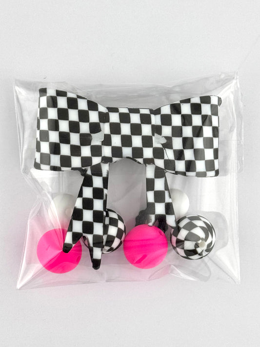 Bead Bag - Neon Checker Bow