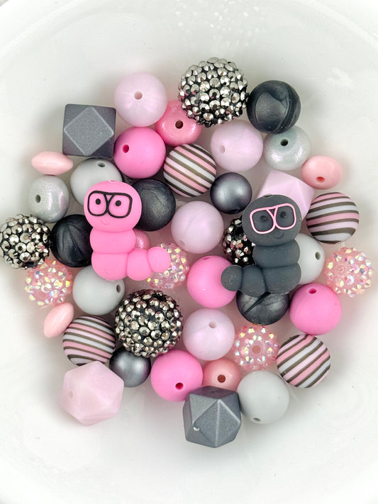 Silicone & Acrylic Bead Mix (48pc) ~ Book Worm