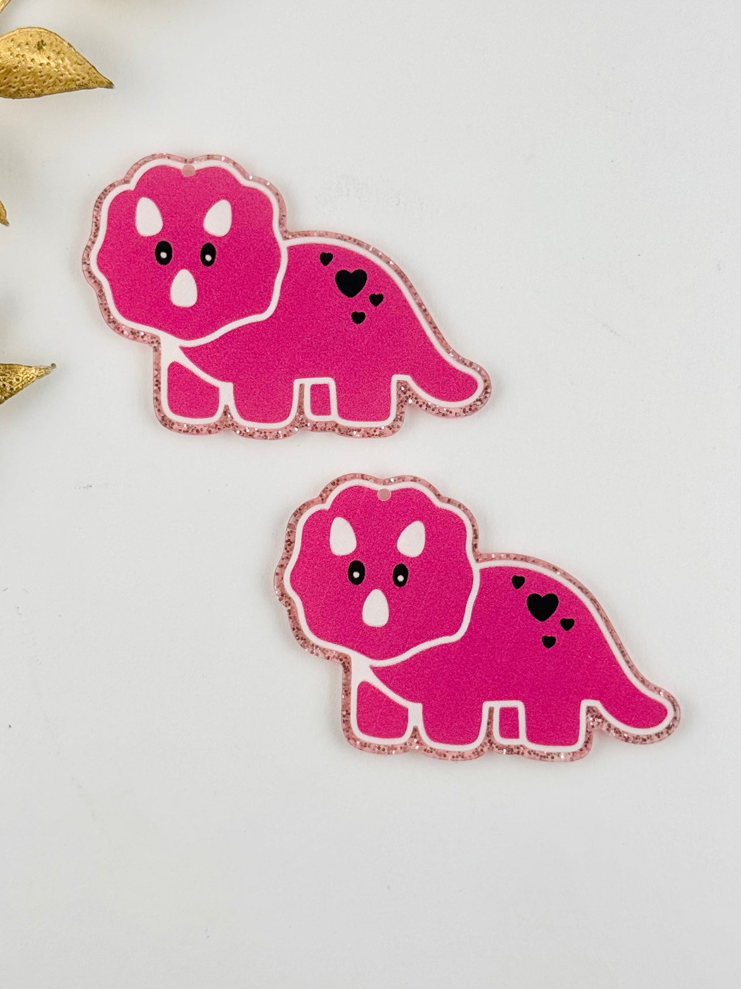 Glitter Acrylic Keychain Charm ~ Pink Dino