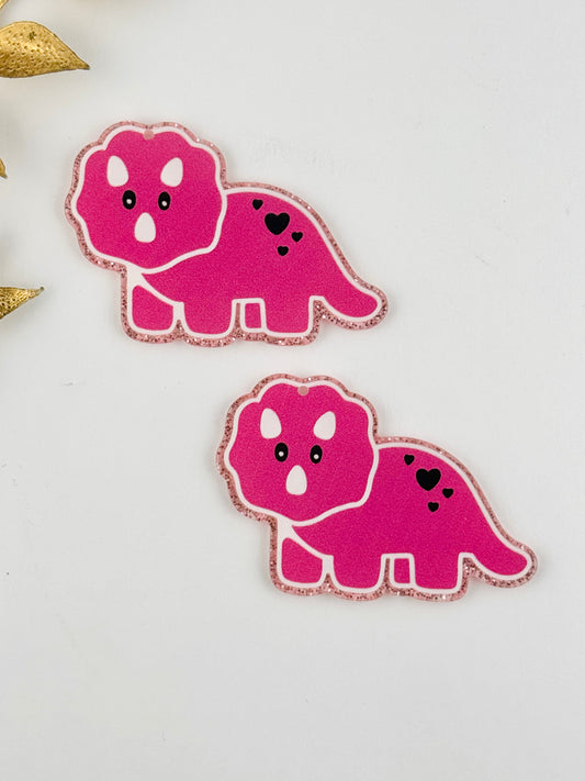 Glitter Acrylic Keychain Charm ~ Pink Dino