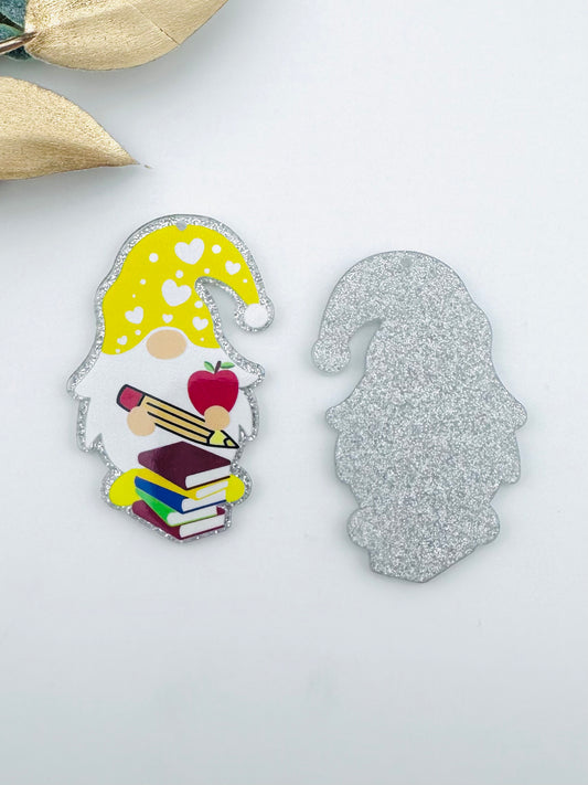 Glitter Acrylic Keychain Charm ~ Yellow Heart Teacher Gnome