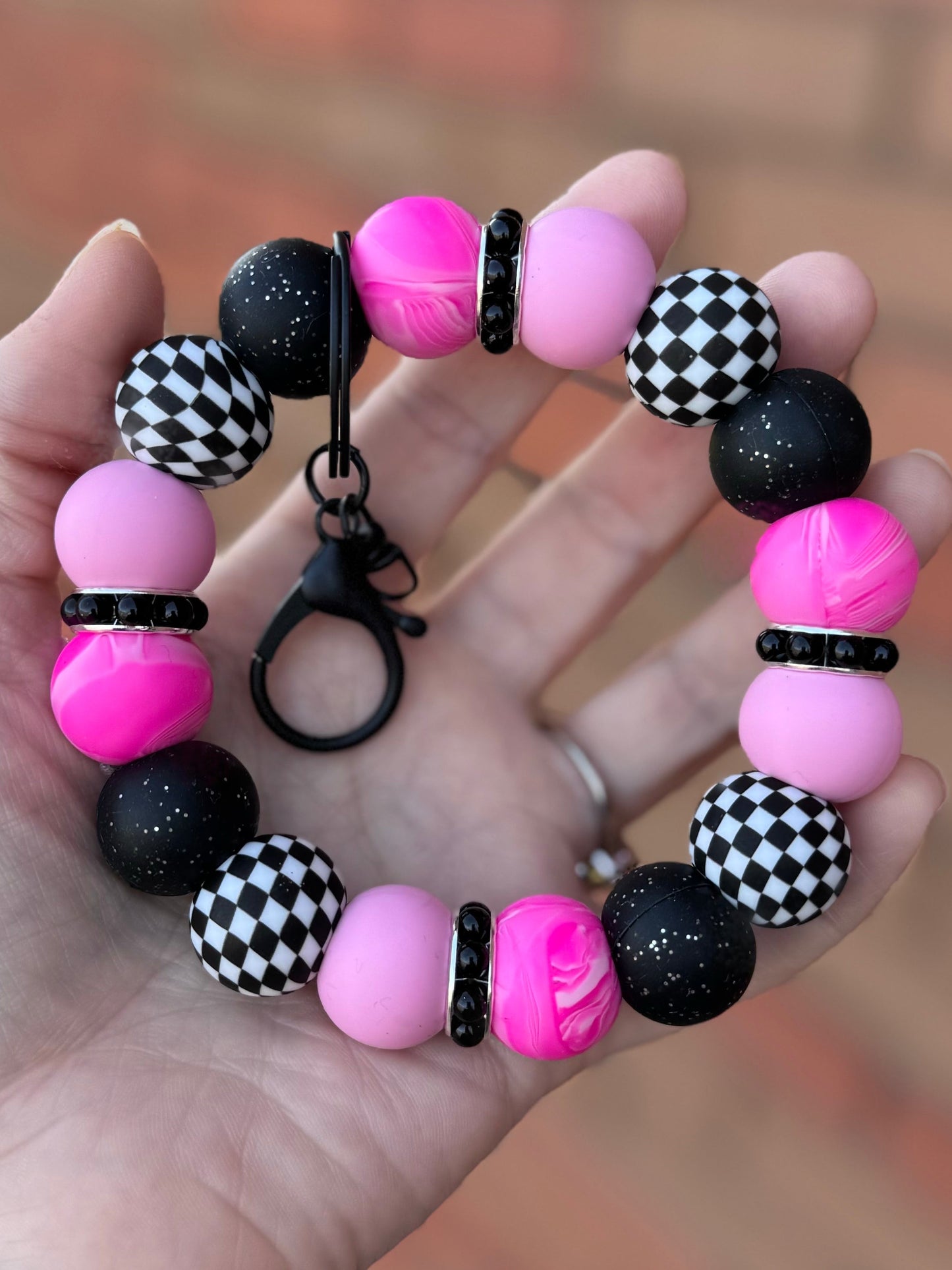 (Wholesale) Wristlet 19mm ~ Pink Checker