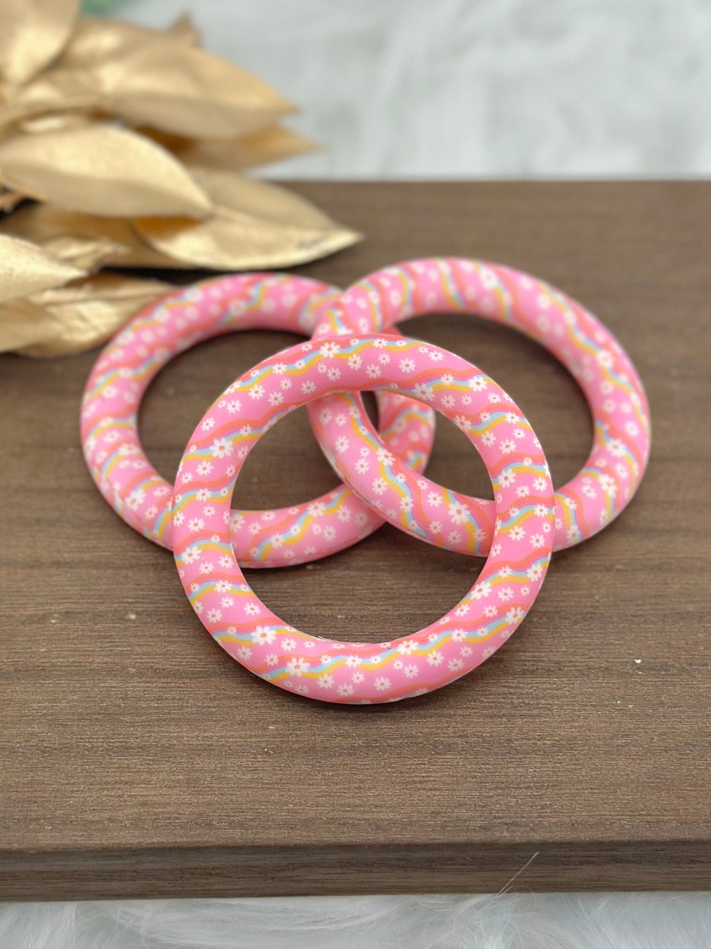 DP ~ Printed Silicone Ring 65mm Disco Daisy 3pk