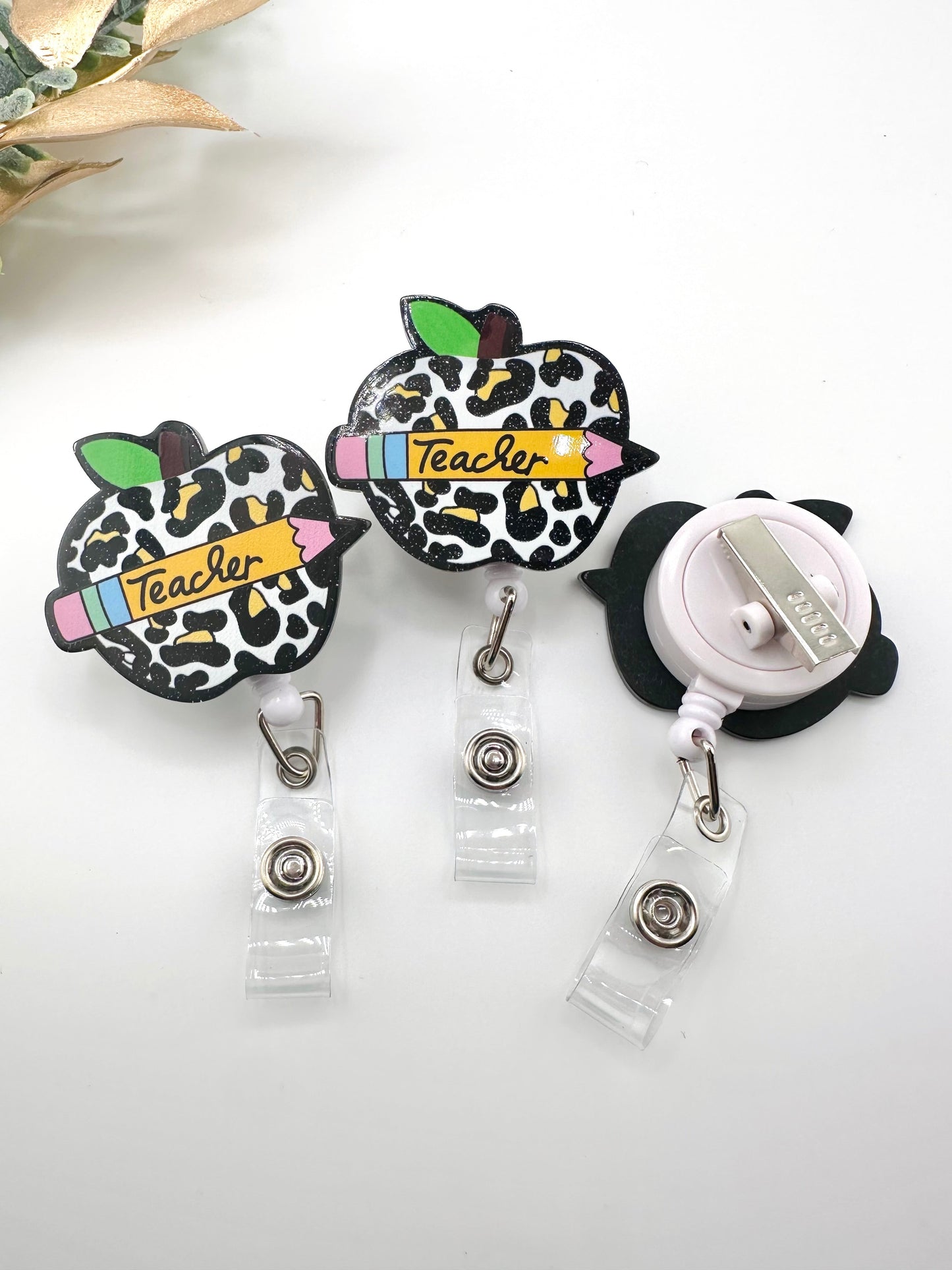 Badge Reel ~  Teacher Leopard Apple