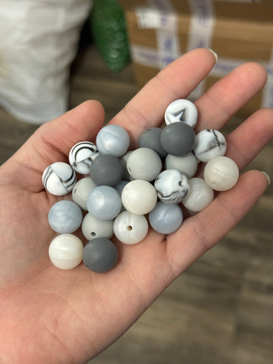 Monochrome 15mm Silicone Bead Mix (25ct)