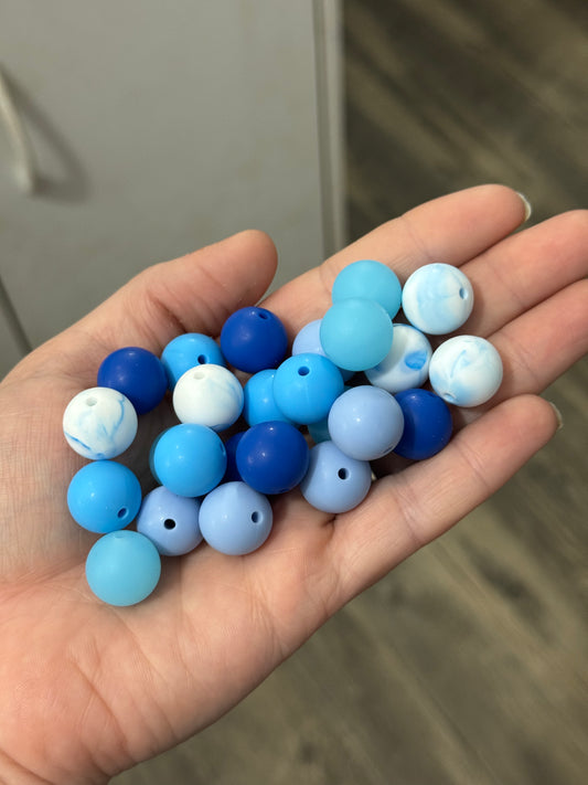 Shades of Blue 15mm Silicone Bead Mix (25ct)