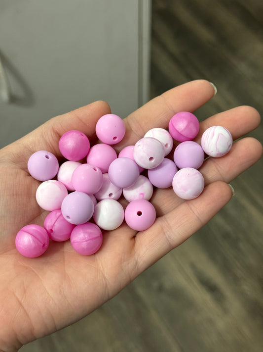 Shades of Pink/Purple 15mm Silicone Bead Mix (25ct)
