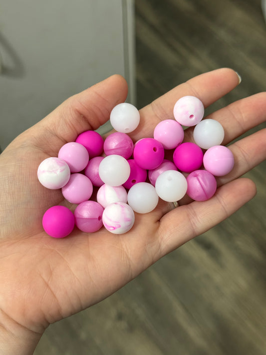 Shades of Pink 15mm Silicone Bead Mix (25ct)