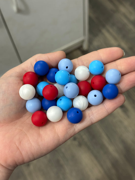 Patriotic 15mm Silicone Bead Mix (25ct)