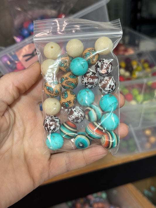 Custom Print Western 15mm Silicone Bead Mix (25ct)