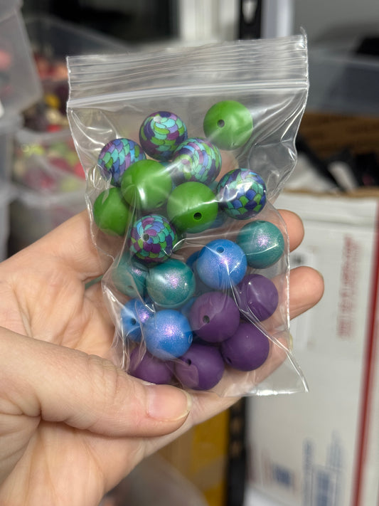 Custom Print Mermaid 15mm Silicone Bead Mix (25ct)