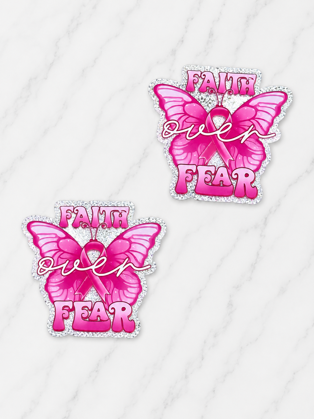 Glitter Acrylic Flatback ~ 1047N ~ Faith Over Fear Cancer Butterfly