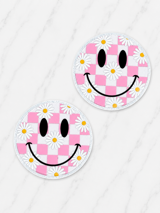 Glitter Acrylic Flatback ~ 218 ~ Daisy Checker Face