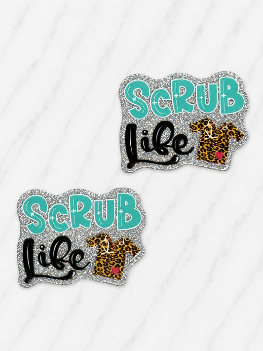 Glitter Acrylic Flatback ~ 1066N ~ Scrub Life Cheetah