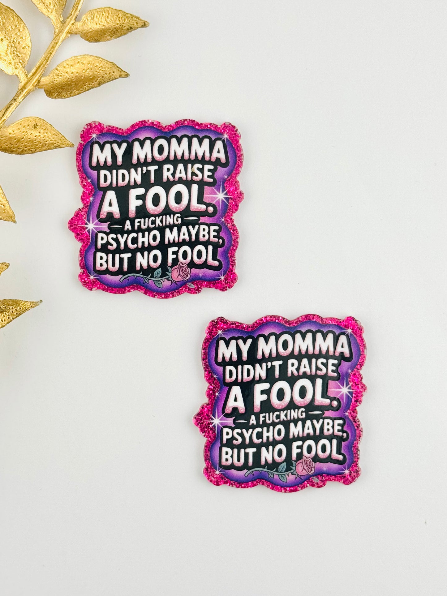 Glitter Acrylic Flatback ~ 177 ~ My Momma Didn't Raise No Fool