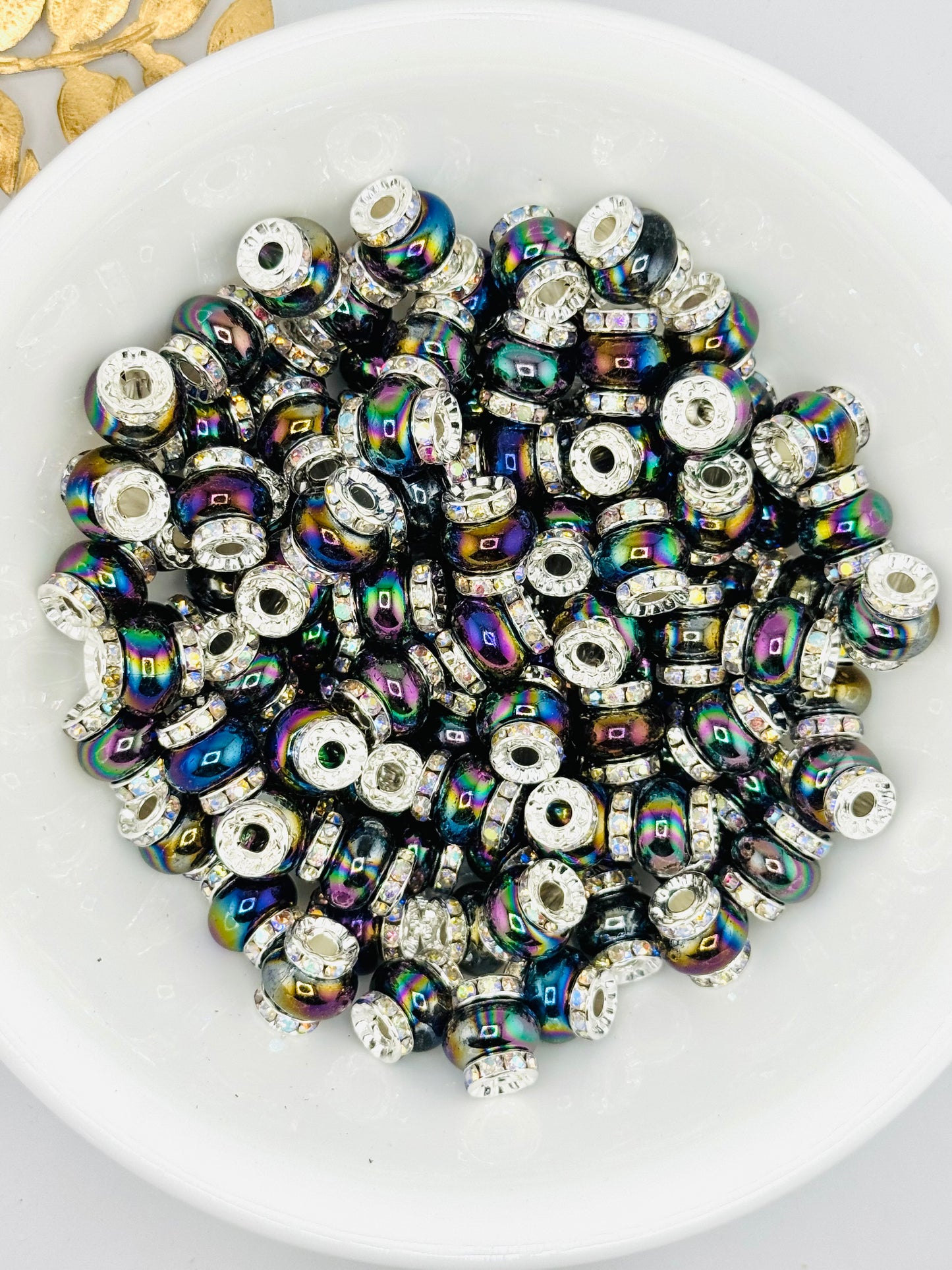 Opal 14mm Abacus Iridescent Spacers (Large Hole)