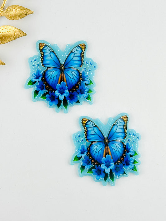 Glitter Acrylic Flatback ~ 161 ~ Blue Butterfly