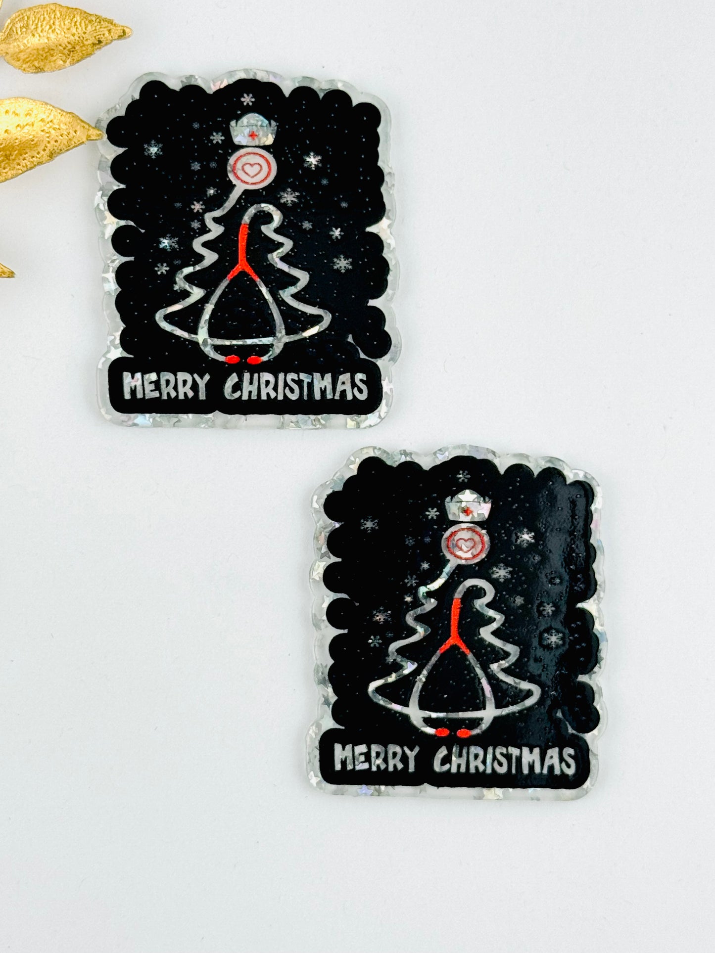 Glitter Acrylic Flatback ~ 1024N ~ Merry Medical Christmas Tree