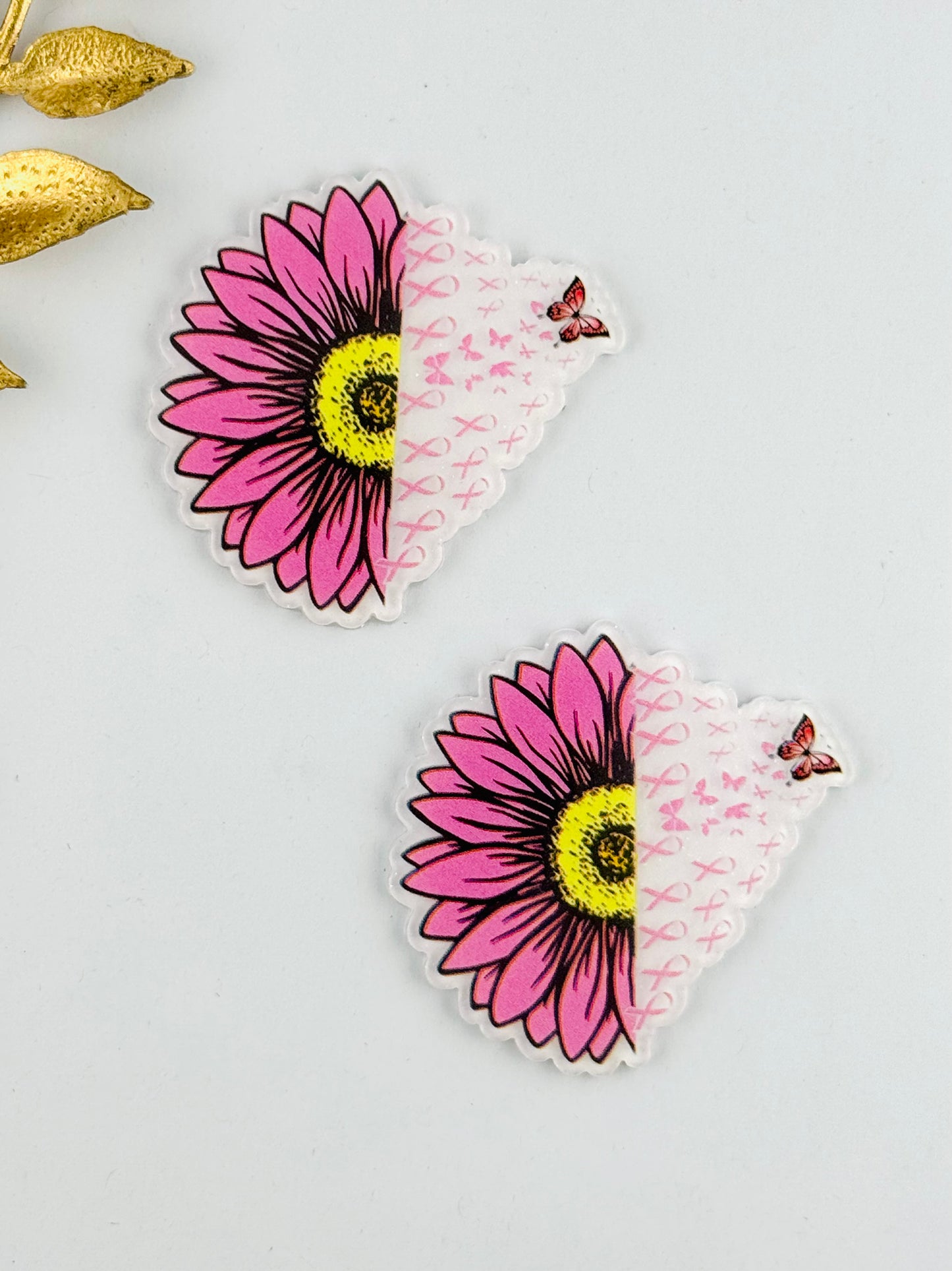 Glitter Acrylic Flatback ~ 1049N ~ Cancer Ribbon Sunflower