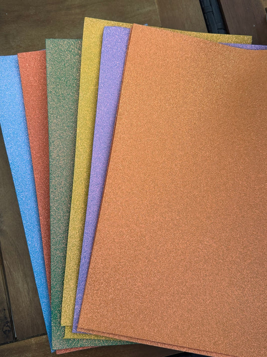 Smooth fine glitter foam-felt sheets in six colors