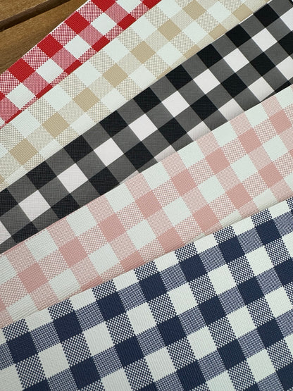 Plaid Picnic faux leather bundle with red, beige, black, pink and navy gingham checks