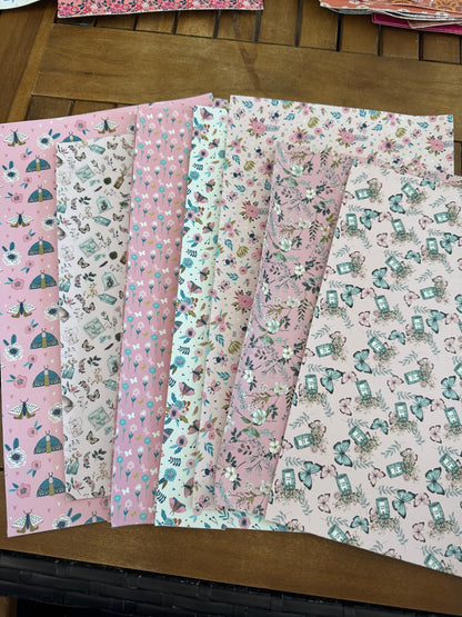 Flutter and Bloom faux leather bundle with pastel butterflies, moths, florals and botanical bottles