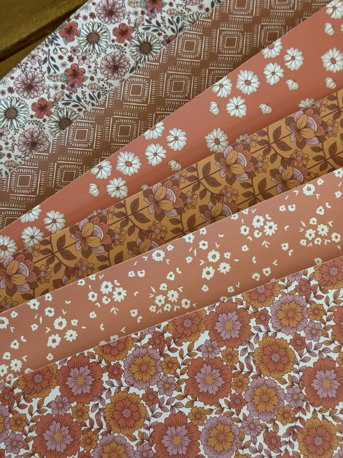 Autumn Meadow faux leather bundle with rust, mustard, mauve and cream florals and geometric prints