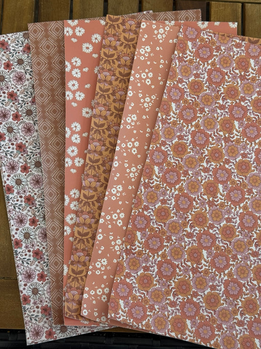 Autumn Meadow faux leather bundle with rust, mustard, mauve and cream florals and geometric prints