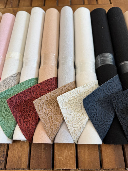 Faux leather lace rolls in assorted metallic, neutral and jewel colors, sold individually