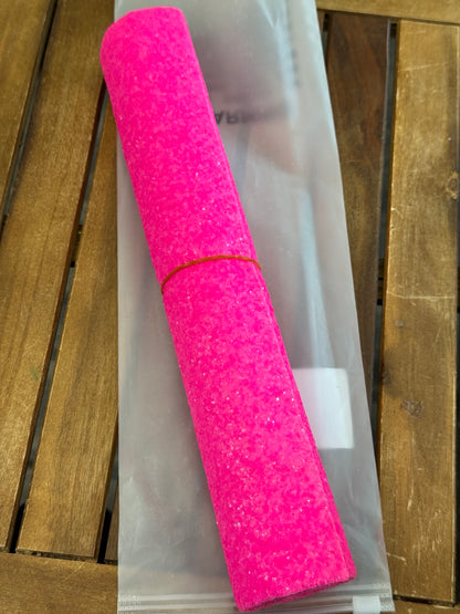 Full roll of neon pink semi chunky glitter faux leather