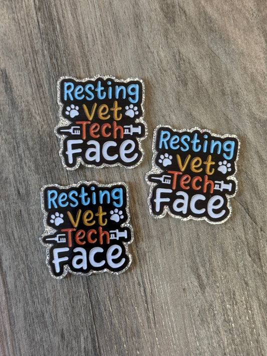 Glitter Acrylic Flatback ~ 1024N ~ Resting Vet Tech Face