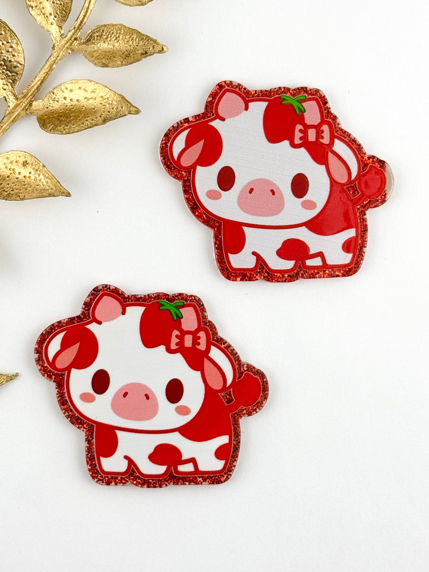 Glitter Acrylic Flatback ~ 128 ~ Strawberry Cow