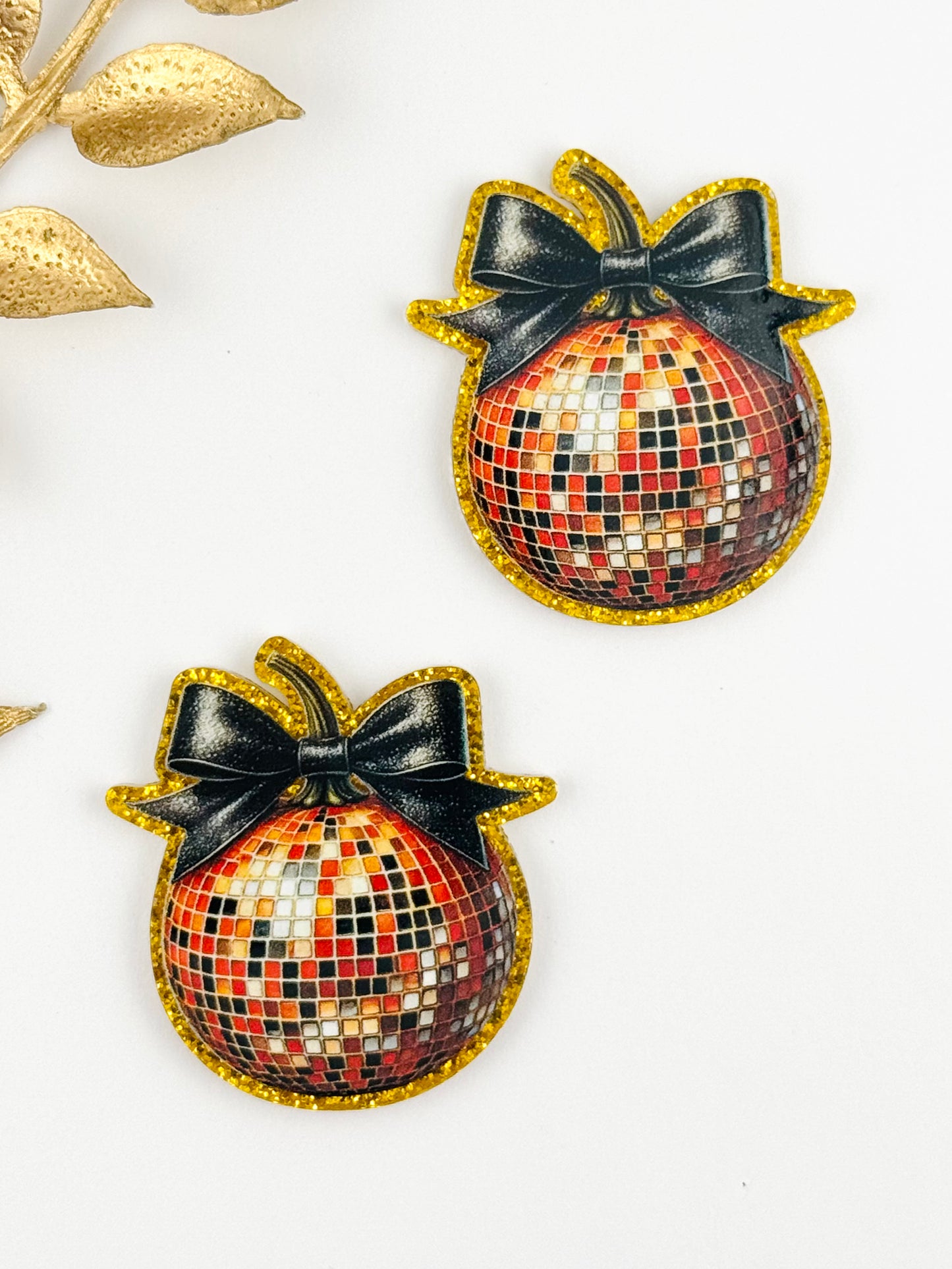 Glitter Acrylic Flatback ~ 132 ~ Disco Fall Pumpkin