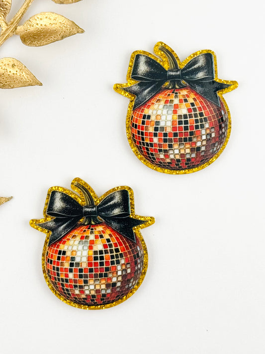 Glitter Acrylic Flatback ~ 132 ~ Disco Fall Pumpkin