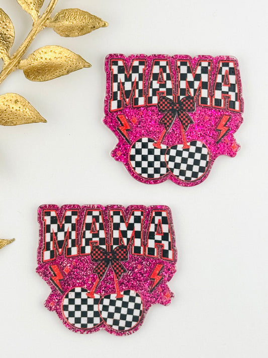 Glitter Acrylic Flatback ~ 158 ~ Bright Pink Checker Mama