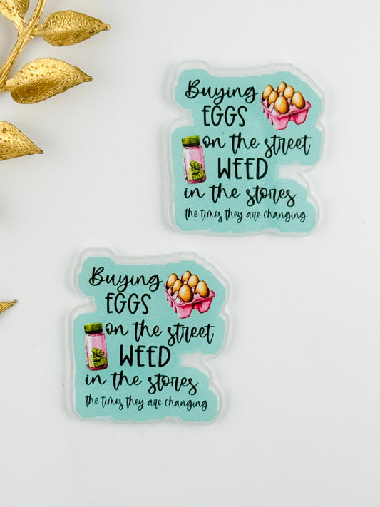 Glitter Acrylic Flatback ~ 147 ~ Buying Eggs On The Street (White Custom)