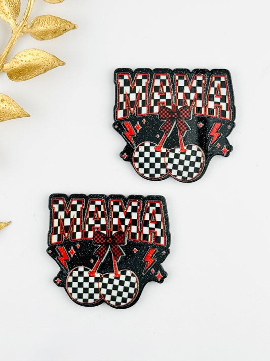 Glitter Acrylic Flatback ~ 209 ~ Checker Mama Cherries (Black Custom)