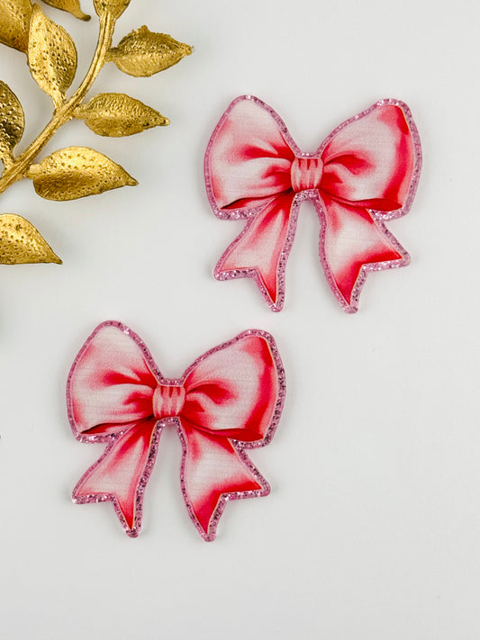 Glitter Acrylic Flatback ~ 265 ~ Lovely Pink Bow