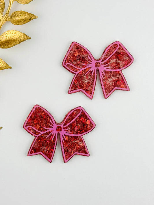 Glitter Acrylic Flatback ~ 230 ~ Pink Lined Red Bow