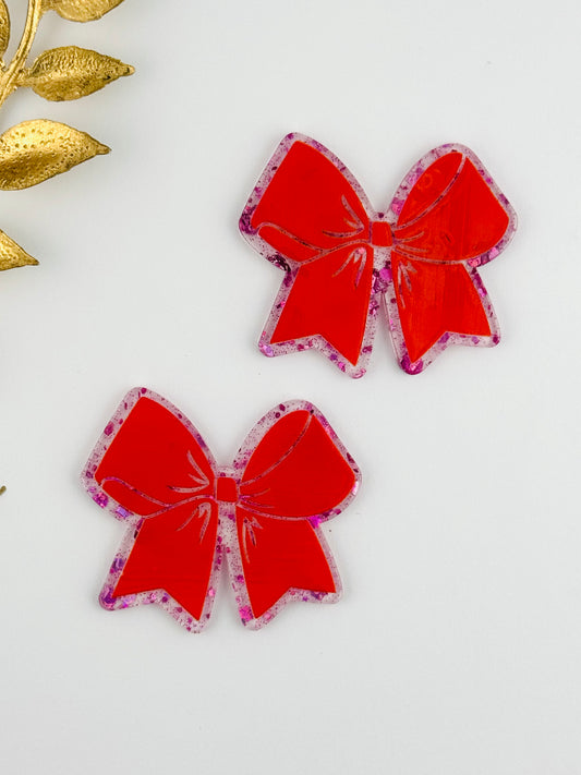 Glitter Acrylic Flatback ~ 212 ~ Solid Red Bow