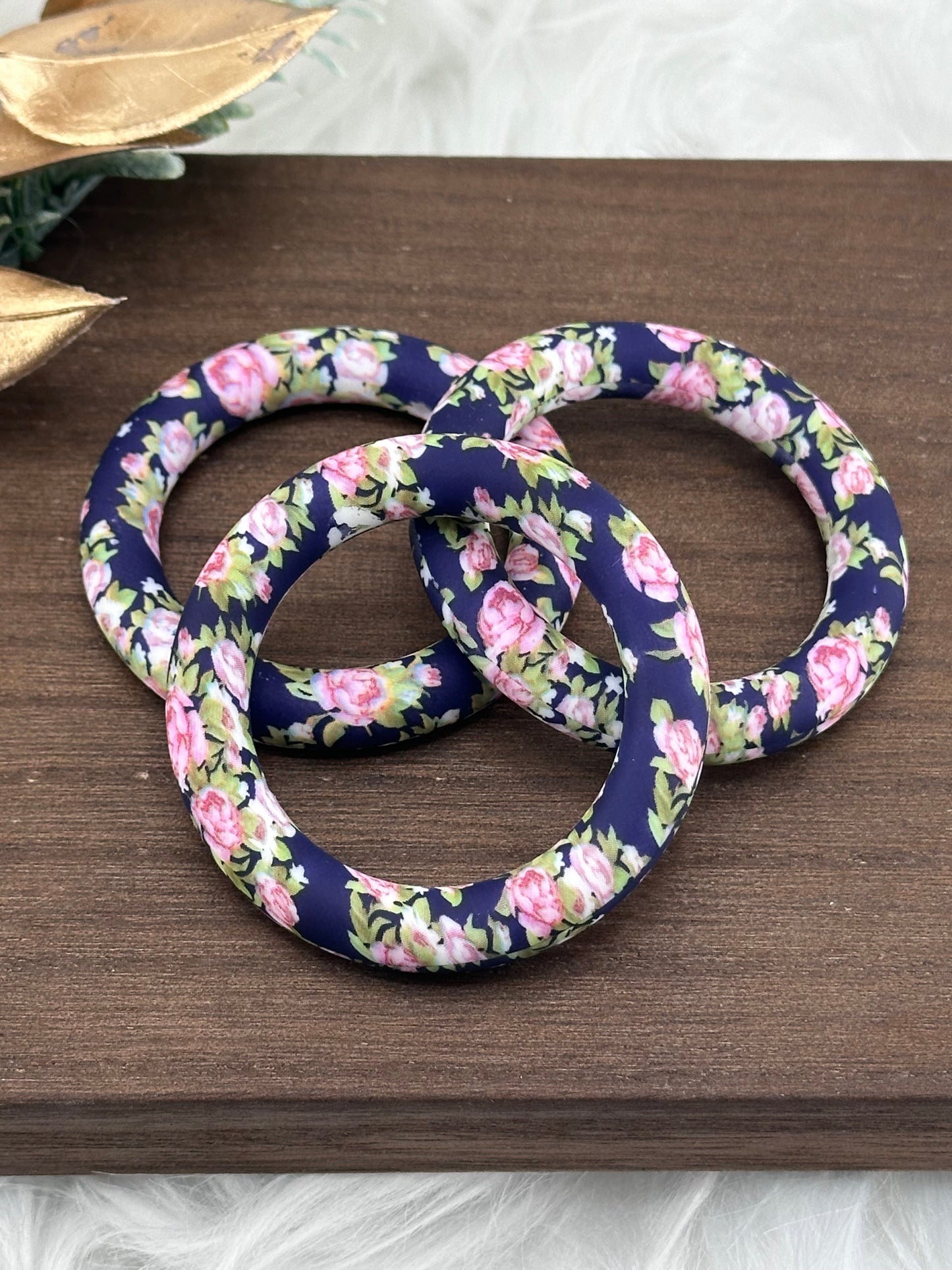 Printed Navy Rose Silicone Ring 65mm