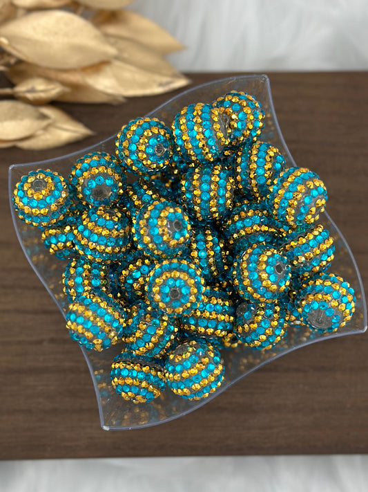 Rhinestone 20mm Acrylic ~ Turquoise and Gold Striped