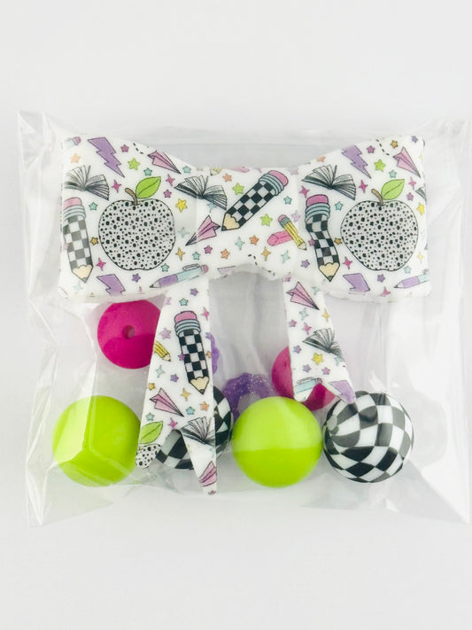 Bead Bag -Checkered Teacher Bow