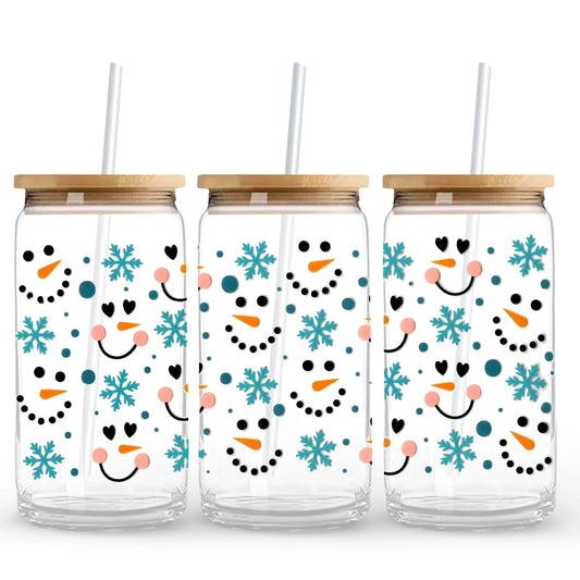 UV DTF Wrap - Snowman Faces & Blue Snowflakes