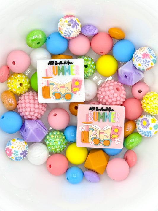 Pastel silicone bead mix with all booked for summer book focal beads, perfect for teacher gifts and summer accessories